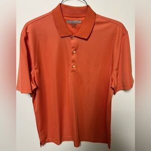 GREG NORMAN PALE ORANGE STRIPE PLAY DRY GOLF SHIRT.  SIZE XL